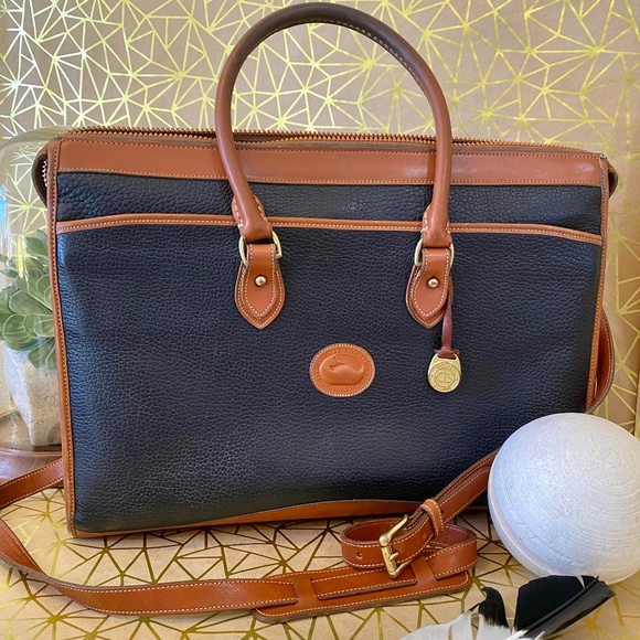 Dooney & Bourke Handbags - Vintage Dooney & Bourke Navy Leather Briefcase/Messenger Bag/Laptop Bag/Satchel